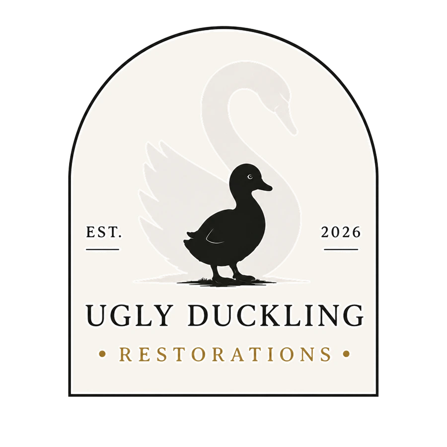 Ugly Duckling Restorations logo &mdash; a duckling standing before a swan, est. 2026